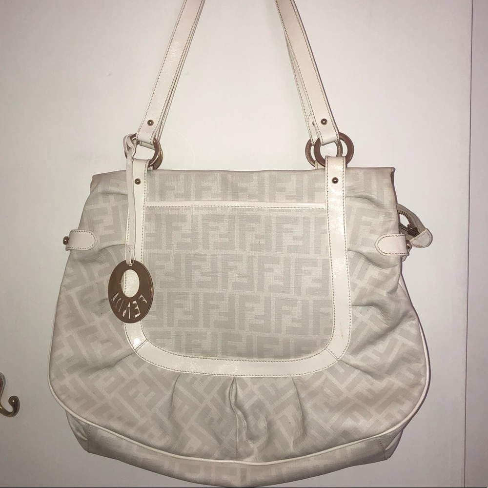 Authentic White Fendi Zucca Monogrammed Tote